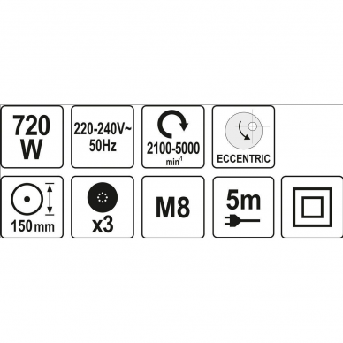 Elektrinis poliruoklis- šlifuoklis 720W 150 mm M8 YT-82200 Yato 3